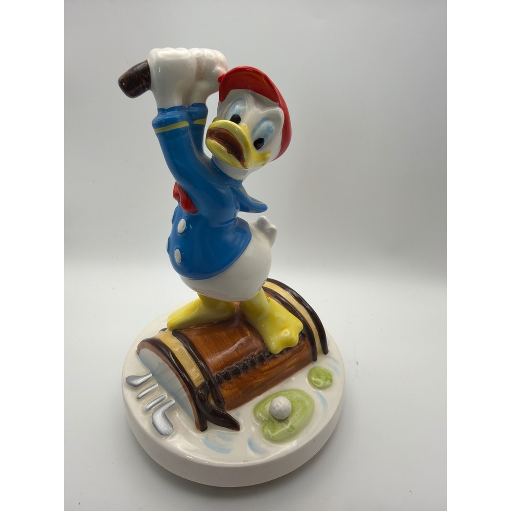 Vintage Walt Disney Donald Duck Golfing Ceramic Music Box Collectible